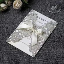 Convites para casamento em papel com glitter, cartão universal cortado à laser dourado e prateado com cartões internos em branco 2024 - compre barato