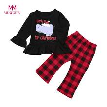 Lovely Gifts Baby Girls Clothing Set Long Sleeve O-neck Cotton Toddler Girl Letter T shirt +Plaid Pants Christmas Clothes Set 2024 - buy cheap