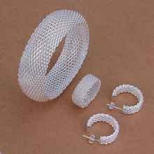 Conjunto de joias de prata esterlina s301, 925, conjunto de joias de moda, brinco de anel de malha fechada, pulseira s301/aorajfya gevaowca 2024 - compre barato
