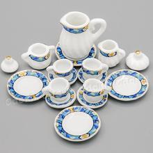 Odoria 1:12 Miniature 15PCS Porcelain Tea Cup Set Mediterranean Blue Golden Trim Teaware Kitchen Dollhouse Accessories Decor 2024 - buy cheap