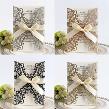 100pcs Glitter Paper Laser Cut Wedding Invitation Card & Ribbon Customize Business Greeting Card Birthday Wedding Party Supplies 2024 - buy cheap