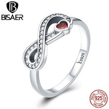 BISAER 925 Sterling Silver Size Ring Red Heart Zircon Infinite Love Forever Finger Rings For Women Wedding Jewelry Fine Gift 2024 - buy cheap