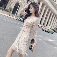 Night Sequin Dress Female 2019 New Sexy V-neck Temperament Dress Party Slim Nightclub Fashion Dress 2024 - buy cheap