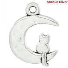 Doreenbeads pingentes formato lua prata gato esculpido 23x18mm,50 peças 2024 - compre barato