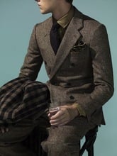 Herringbone gris hombres de lana trajes de doble botonadura 2 piezas para hombre boda esmoquin personalizado Prom trajes chaqueta pantalones Terno Masculi 2024 - compra barato