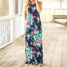 Long Dress Floral Print Women Casual Tunic Boho Sleeveless Maxi Beach Dresses Large Size Pocket Vestidos 2024 - buy cheap