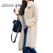 Jocoo Jolee 2019 Women Faux Fur Teddy Coat Autumn Winter Thick Warm Fluffy Long Fur Coats Lapel Shaggy Jacket Overcoat Plus Size 2024 - buy cheap