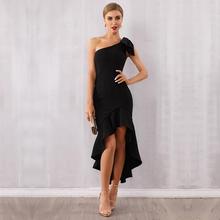 Newest Fashion Celebrity Party Bandage Dress Women Black Sleeveless One-Shoulder Sexy Party Club Dress Women Mermaid Vestidos 2024 - buy cheap