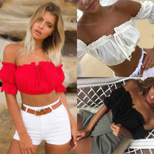 Sexy Summer Women Off Shoulder Crop Tops Casual Short Sleeve Black Red White Strapless Blouse Tank Tops Clothes 2024 - buy cheap