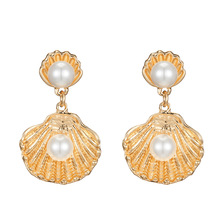 Metal Simulated Pearl Shell Long Dangle Earrings For Women Irregular Drop Earring Gold Color Pendientes Fashion Earrings Jewelry 2024 - buy cheap