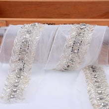 2 Yard/Lot Beaded Lace Applique Rhinestones Trim Lace Fabric 2018 High Quality Sewing Accessories Diy Wedding Chain Free Ship 2024 - buy cheap