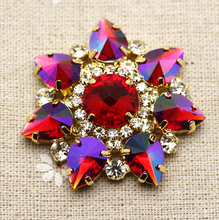43mm Red Flower Shape Sew On Rhinestone With Claw Setting Gold Back Fancy Stone Rhinestone applique Buttons For Dance clothes 2024 - buy cheap
