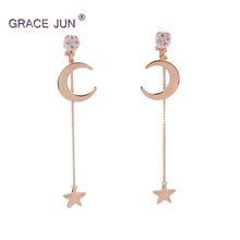 GRACE JUN-pendientes largos con forma de estrella de Color dorada, pendientes largos con borla de Luna, No perforados, con cojín de cadena larga, sin plomo, sin alergia 2024 - compra barato