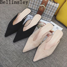 Bellinsley Women's Slippers Slip On Pointed toe Small Heels Mules High Shoes Woman Slides Ladies Dress Sheos 2024 - buy cheap