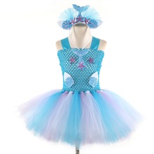 Vestido de sirena con tutú para niñas, trajes de sirena con traje con diadema, Fiesta Temática de cumpleaños, Azul, de 2 a 12 años, novedad de 2021 2024 - compra barato