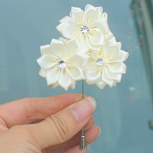 Ivory Cream Satin Flowers Wedding Suit Corsage Groom Diamond Brooch Brides Wedding Party Pin Brooch Flowers 2024 - buy cheap