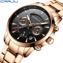 Crrju relógio masculino de aço inoxidável, relógio original de marca de luxo quartzo esportivo militar de rosa para homens com calendário 2024 - compre barato