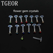 wholesale 16G flexible Transparent labret monroe piercing 100pcs PTFE flower gem crystal piercing labret ring free shipping 2024 - buy cheap