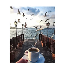 Pintura por números diy, quadro decorativo de 40x50 60x75cm seagull com café, natureza morta, tela, decoração de casamento, imagem de arte, presente, diy 2024 - compre barato