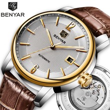 BENYAR-Reloj de pulsera deportivo para hombre, cronógrafo Masculino, informal, mecánico, automático, de marca de lujo, de cuero dorado 2024 - compra barato