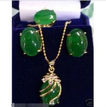 Preço de atacado 16new ^^^ ^ jóias verde pedra pingente colar brincos anel conjunto + corrente livre 2024 - compre barato