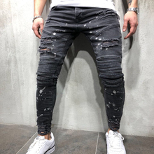 Новинка 2019, модные мужские джинсы с дырками, узкие мужские джинсы в стиле хип-хоп, большие размеры 2024 - купить недорого
