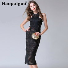 Vestido de talla grande negro para mujer, sin mangas, blanco, ceñido al cuerpo, vestido de vendaje, vestido de fiesta Formal Midi sólido de verano 2024 - compra barato