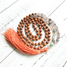 High Quality sandalwood 108 Mala Beads Necklace Grey Quartz Wooden beads Yoga Mala Meditation Jewelry Knotted Tassel Necklace 2024 - buy cheap