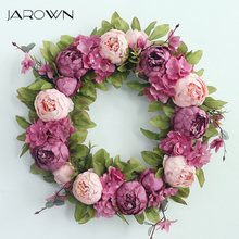 Jarown flores de peônia, 45cm, tecelagem, coroa de flores, decoração de fundo de casamento, guirlanda, decoração de porta, decoração de parede 2024 - compre barato
