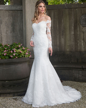 Off Shoulder Mermaid Wedding Dress Long Sleeve Detachable Train Vestido de Noiva Appliques Robe Mariage Illusion Abito da Sposa 2024 - buy cheap