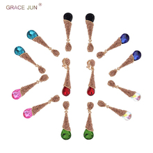 Grace-brincos de ponta longa, cristal de strass, sem piercing, moda feminina 2024 - compre barato