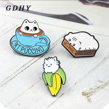 GDHY-broche de gato de dibujos animados, taza de café, gato, plátano, gato, I FITS, gato, Pin de esmalte, insignia de Animal, mezclilla para niños y amigos, joyería 2024 - compra barato