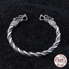 S925 Sterling Silver Viking Wolf Bangle with wood box as gift for men or women 2024 - buy cheap