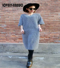 2022 New plush women mink cashmere sweater long dress Cashmere sweater female V-neck three quarter sleeve free shipping JN252 2024 - buy cheap