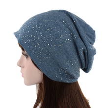 Gorro tricô feminino casual de malha, chapéu de algodão com strass da moda para mulheres x3 2024 - compre barato