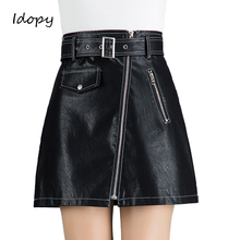 Idopy Womens Cute Faux Leather Skirt Butterfly Knot PU A-Line High Waist Stretchy Mini Skirts For Lady 2024 - buy cheap