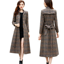 Woolen coat women high quality Long wool coats winter outerwear plaid coats Korean fashion clothing, for women, wool & blends, mandarin collar, single breasted 2024 - buy cheap