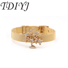 TDIYJ Big Gold Tree With Crystal Life Slide Charms Stainless Steel Mesh Bracelet For Women Jewelry 1Set 2024 - buy cheap