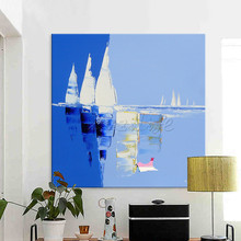 Pintura a óleo de lona de barco, pintado à mão, imagens de parede para sala de estar, decoração de parede, arte, pintura em tela, paleta, faca, barco 47 2024 - compre barato