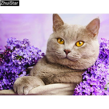 5d faça você mesmo pintura de diamante gato completo quadrado broca adesivo de parede strass bordado de diamante animal decoração artesanal xy1 2024 - compre barato