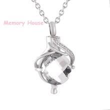 IJD9844 Hold Round Shape Clear/Blue Crystal Cremation Pendant Necklace Stainless Steel Memorial Urn Jewelry Keepsake For Ashes 2024 - buy cheap
