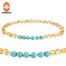 HAOHUPO Baltic Amber Bracelet / Necklace with Natural Turquoise for Baby Women Jewelry Original Choker Handmade Design Gift 2024 - buy cheap