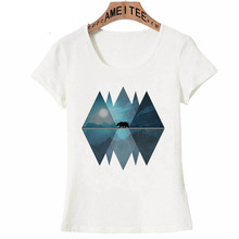 Geometric Nature Bear Art T-Shirt Summer Fashion Women T-shirt Funny Girl Tops Cute Woman Tee Misty Forest Print Short sleeve 2024 - buy cheap