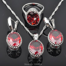 2020 New Jewelry! Red Cubic Zircon For Women Silver Plated Jewelry Sets Earrings/Pendant/Necklace/Rings Free Shipping QZ0194 2024 - buy cheap