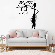 Vinilo decorativo de pared de árbol para mujer africana, nuevo diseño, pegatinas de pared femeninas de África, Mural artístico, Fondo de sofá, papel tapiz de dormitorio, LC965 2024 - compra barato