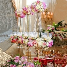 Decalque de candelabro acrílico alto dourado 10 com contas, peça central de mesa para decoração de casa e festa de casamento 2024 - compre barato