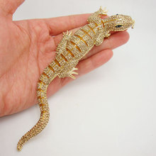 Huge Animal 6.42"  High Quality Gecko Pin Brooch Brown Crystal Rhinestone Animal Lizard Pendant 2024 - buy cheap