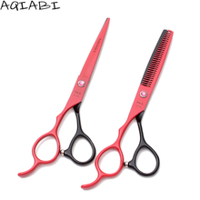 A8001 polegadas mão esquerda. Aqiabi-tesouras para corte de cabelo, conjunto profissional em aço inoxidável, vermelho e preto 2024 - compre barato