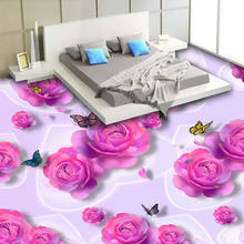 3D Photo Wallpaper Custom 3D Floor Painting Pink Roses Butterfly Fashion Bedroom PVC Floor Mural Sticker Wallpaper Waterproof 2024 - buy cheap