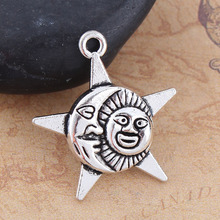 DoreenBeads aleación de Zinc amuletos de plata antiguos pentagrama estrella, sol y luna cara colgantes para manualidades 27mm (1/8 ") x 25mm (1") 50 Uds 2024 - compra barato